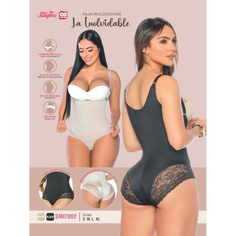 Stagmi SMI7092 100% Colombian-Made Faja Shapewear One Piece Bodysuit Lace Detail Waist Butt Shaper
